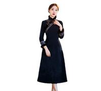 CBROOT Chinesisches Cheongsam-Kleid Für Frauen - Verdickter Samt A-Linie Langarm Cheongsam Kleid Winter Warme Mode Elegante Verbesserte Chinesische Stil Traditionelles Bankettkleid, A, XXL