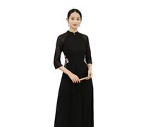 CBROOT Damen Cheongsam Kleid - Mode Slim Vintage Long Qipao Hanfu Frauen Chinesische Traditionelle Kleidung Cheongsam Retro Orientale Kleidung Moderne Elegante Kleidung, Schwarz, L