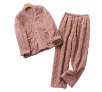 CBROOT Damen-Pyjama-Set Aus Fleece In Koralle -Mode Pyjamas Set V-Ausschnitt Strickjacke Einreihige Design Nachtwäsche Verdicken Warmer Flanell Nachtwäsche Bequeme Weiche Hauskleidung, Rosa, XL
