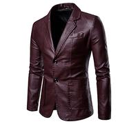 CBROOT Herren Lederjacke -Business Slim Lederjacke Frühling Herbst Mode Casual Männer Einfarbige Einreihige Winddichte Oberbekleidung Jugendmantel Streetwear, Dunkelrot, M