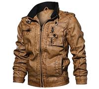 CBROOT Herren Lederjacke -Herren Herbst Winter Lederjacke Business Motorradjacke Frühlingskleidung Einfarbige Streetwear Retro Outdoor Lose Oberbekleidung, Gelb, L
