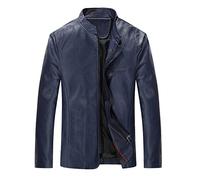 CBROOT Herren Lederjacke -Herren Lederjacke Frühling Herbst Winter Mantel Mit Reißverschluss Revers Schlanke Oberbekleidung Koreanischer Stil Jugendkleidung Winddichte Streetwear, Blau, 5XL