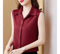 CBZOJBKPZDY Ärmellose Damenhemden - Casual Büro Damen Satin Weste Volltonfarbe Schlank Top Retro Revers Rot Einfach Elegant Business Party Hemd,Rot,S