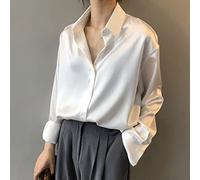 CBZOJBKPZDY Damen Satinhemden - Damen Freizeithemden Mode Button-Up Satin Seidenhemden Vintage Revers Lange Ärmel Damen Lose Straßenhemden Elegante Business Party,Weiß,S