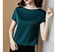 CBZOJBKPZDY Fashion Damen Seide T-Shirt - Sommer Damen Vintage Rundhals Grün Satin Top Elegant Club Party Kurzarm Lose Büro Damen Bluse,Grün,M