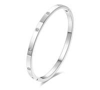 CCAIPU 18K Gold Plattiert Armreif für Damen, 4MM Titanium Stahl Kristall Armband Freundschaft Geschenke für Frauen Mutter Mädchen (Silber)