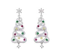 CCAIPU Weihnachtsohrringe Weihnachtsbaum Tropfen Baumeln Weihnachtsferien Schmuck Geschenk Weihnachten S925 Silber Baumeln Ohrringe Ohrstecker (Silber -A)