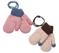 Ccomage 2 Paar Kinder Winter Handschuhe mit Fleece 0-3 Jahre Dicke Strick Baby Fäustlinge Wolle Plüsch Fausthandschuhe Halshandschuhe Strickhandschuhe für Baby Jungen Mädchen