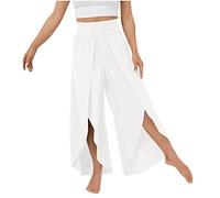 CCOOfhhc Culottes Hosen Damen Leichte Sommerhose, Damen Wickelhose mit Schlitz Weites Bein Rüschen Hose Sommer Yogahose Leicht Luftige Sommerhosen Plissee Bequeme Sporthose für Frauen Schlaghose