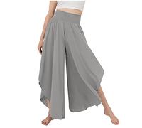 CCOOfhhc Culottes Hosen Damen Leichte Sommerhose, Damen Wickelhose mit Schlitz Weites Bein Rüschen Hose Sommer Yogahose Leicht Luftige Sommerhosen Plissee Bequeme Sporthose für Frauen Schlaghose