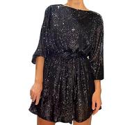 CCOOfhhc Damen Abendkleid Kurz Paillettenkleid Pailletten Kleider Festliches Brautjung Cocktailkleid Damen Curvy Langärmelige Glitzerkleid Midikleid Vintage Glitzer Kleid Party