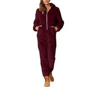 CCOOfhhc Damen Herbst Winter Elegant Overall Einteiler Winter Mit Kapuze Hausanzug Flauschig Pyjama Anzug Teddy Fleece Ganzkörperanzug Einfarbig Plüsch Onesie Lange Schlafanzug Schlafoverall