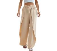 CCOOfhhc Damen Hosen Weite Lose 7/8 Weiße Hose, Luftig Sommerhosen, High Waist Linen Pants, Elegant Stoffhose, Sommer Leinenhose, Stretch Freizeithose Lässige Strandhosen Und Taschen