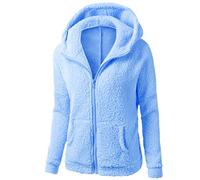 CCOOfhhc Damen Kuschel Fleece-Mantel aus Teddy-Fleece Herbst Winter Warm Oberteil Langarm Einfarbig Casual Kapuzenjacke Kurzmantel Reißverschluss Cardigan Übergroße Flauschjacke Hoodie Winterjacke