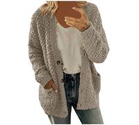 CCOOfhhc Damen Kuschel Fleece-Mantel aus Teddy-Fleece Herbst Winter Warm Oberteil Langarm Einfarbig Casual Kapuzenjacke Kurzmantel Reißverschluss Cardigan Übergroße Flauschjacke Hoodie Winterjacke