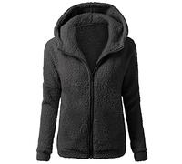CCOOfhhc Damen Kuschel Fleece-Mantel aus Teddy-Fleece Herbst Winter Warm Oberteil Langarm Einfarbig Casual Kapuzenjacke Kurzmantel Reißverschluss Cardigan Übergroße Flauschjacke Hoodie Winterjacke