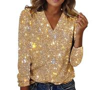 CCOOfhhc Festliche Oberteile Damen Glitzer, Elegant Sexy Silvester Outfit Pailletten Oberteil Modern Casual Langarmshirts Herbst Winter Große Größen Langarm Tunika Festliche Blusen Tunika
