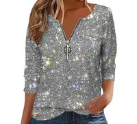 CCOOfhhc Festliche Oberteile Damen Glitzer, Elegant Sexy Silvester Outfit Pailletten Oberteil Modern Casual Langarmshirts Herbst Winter Große Größen Langarm Tunika Festliche Blusen Tunika
