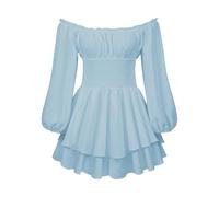 CCOOfhhc Gebauschtes Rüschenkleid mit integrierten Shorts, schulterfrei, Stufenkleid aus Chiffon, Freizeitkleid,Piratenkleid Schulterfrei Piratenkostüm