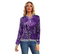 CCOOfhhc Jacke Damen Pailletten Gold Damen Metallic Bikerjacke Blazer mit Glitzer Langarm Bomberjacke Langarm Party Club Offen Glitzer Cardigan Metallic Jacket Reißverschluss Fliegenjacke