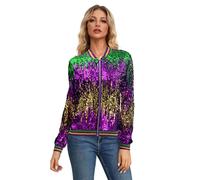 CCOOfhhc Jacke Damen Pailletten Gold Damen Metallic Bikerjacke Blazer mit Glitzer Langarm Bomberjacke Langarm Party Club Offen Glitzer Cardigan Metallic Jacket Reißverschluss Fliegenjacke