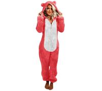 CCOOfhhc Jumpsuit Damen Kuschelig Einteiler Overall Mit Kapuze Lange Onesie Plüsch Schlafanzug Anzug Teddy Fleece Ganzkörperanzug Einfarbig Flauschig Hausanzug Warm Pyjama Schlafoverall