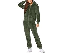 CCOOfhhc Jumpsuit Damen Winter Overall Teddy Fleece Einteiler Anzug Lange Hausanzug Einfarbig Schlafanzug Mit Kapuze Plüsch Onesie Flauschig Teddy Fleece Schlafoverall Winter Ganzkörperanzug Pyjama