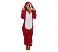 CCOOfhhc Jumpsuit Damen Winter Overall Teddy Fleece Einteiler Anzug Lange Hausanzug Einfarbig Schlafanzug Mit Kapuze Plüsch Onesie Flauschig Teddy Fleece Schlafoverall Winter Ganzkörperanzug Pyjama