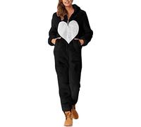 CCOOfhhc Jumpsuit Damen Winter Overall Teddy Fleece Einteiler Lange Winter Pyjama Plüsch Hausanzug Warm Teddy Fleece Schlafanzug Flauschig Einfarbig Schlafoverall Mit Kapuze Onesie Ganzkörperanzug