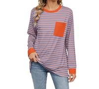 CCOOfhhc Langarmshirt Damen Oversize Gestreifter Pullover Basic Rundhals Streetwear Locker Y2k Longshirt Streifen Langarm Sportshirt Herbst Winter Sweatshirt Teenager Mädchen Casual Ringelshirt