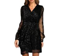 CCOOfhhc Pailettenkleider Für Damen, Paillettenkleid Sparkly Kleid Festliches Brautjung Cocktailkleid Frauen Curvy 3/4 Ärmel Glitzerkleid Partykleid Vintage Pailletten Kleider Festlich