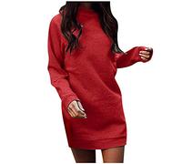 CCOOfhhc Pulloverkleid Damen Oversize Strickkleider Muster Casual Pulloverkleid Winterkleid Länger Ärmel Gestrickt Minikleid Rundkragen Stickerei Pullover Zopfmuster Festlich Sweatkleid Pullikleid