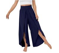 CCOOfhhc Sommer Freizeithosen Damen Hosen Lose Leichte Sporthose Yogahosen Pumphose Haremshose mit Schlitz Casaul Marlene Hose Elastisch Bund Einfarbig Weitem Bein Split Strandhose