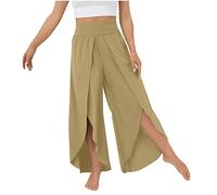 CCOOfhhc Sommer Freizeithosen Damen Hosen Lose Leichte Sporthose Yogahosen Pumphose Haremshose mit Schlitz Casaul Marlene Hose Elastisch Bund Einfarbig Weitem Bein Split Strandhose