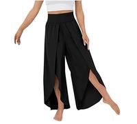 CCOOfhhc Sommer Freizeithosen Damen Hosen Lose Leichte Sporthose Yogahosen Pumphose Haremshose mit Schlitz Casaul Marlene Hose Elastisch Bund Einfarbig Weitem Bein Split Strandhose