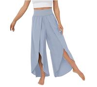 CCOOfhhc Sommer Freizeithosen Damen Hosen Lose Leichte Sporthose Yogahosen Pumphose Haremshose mit Schlitz Casaul Marlene Hose Elastisch Bund Einfarbig Weitem Bein Split Strandhose