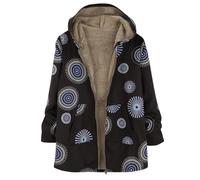 CCOOfhhc Vintage Parka Jacke Damen Boho Bunt Mantel mit Innenfleece Winterjacke Damen Warm Lang Bunt Hippie Blumendruck Übergangsjacke mit Reißverschluss Fleece Kapuzenjacke Große Größen