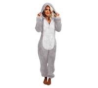 CCOOfhhc Warmer Fleece Overall Damen Kuschelig Jumpsuit Lange Anzug Pyjama Plüsch Hausanzug Warm Flauschig Ganzkörperanzug Teddy Fleece Einfarbig Onesie Winter Schlafoverall Schlafanzug
