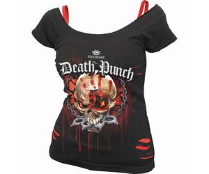 <![CDATA[Five Finger Death Punch Assassin Ripped Top Black & Red L Damen T-Shirt]]>