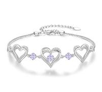 CDE Armband Damen 925 Sterling Silber Herz Rosegold Geschenk für Sie Geburtsstein Armbänder Frauen Schmuck Weihnachten Valentinstag Geburtstags Muttertags (Rhodinierung - Juni, Kupfer)