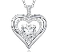 CDE Kette Damen 925 Sterling Silber Forever Love Herz Geburtsstein Anhänger Halskette Weihnachten Valentinstag Muttertags Geschenk Hochzeit Jubiläum Geburtstag Frau Freundin Mama (Whitegold-04-Apr)