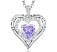 CDE Kette Damen 925 Sterling Silber Forever Love Herz Geburtsstein Anhänger Halskette Weihnachten Valentinstag Muttertags Geschenk Hochzeit Jubiläum Geburtstag Frau Freundin Mama (Whitegold-06-Juni)