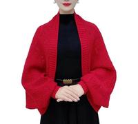 CEAeis Weiche Schals und Tücher für Damen, Warmer Kaschmirschal, gestrickter Zopfschal, gestrickter Schal mit Ärmeln für Damen (Red)