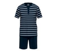 ceceba® Herren Schlafanzug, 2-tlg. Set - Shorty, kurz, Knopfleiste, Baumwolle, mehrfarbig, 3XL Blau/ Weiß
