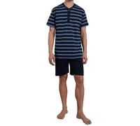 ceceba® Herren Schlafanzug, 2-tlg. Set - Shorty, kurz, Knopfleiste, Baumwolle, mehrfarbig, 3XL Blau/ Weiß
