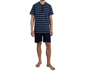 CECEBA Herren Schlafanzug, 2-tlg. Set - Philadelphia, Shorty, kurz, Knopfleiste, Baumwolle Blau/Weiß 2XL