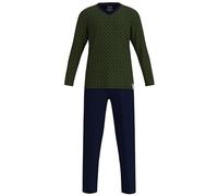 CECEBA Herren Schlafanzug lang ? 100% Baumwolle ? Pyjama mit V-Ausschnitt ? Langarm & lange Hose ? Oliv/Navy 64/66