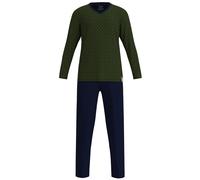 CECEBA Herren Schlafanzug lang ? 100% Baumwolle ? Pyjama mit V-Ausschnitt ? Langarm & lange Hose ? Oliv/Navy 64/66