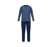 CECEBA Herren Schlafanzug - Pyjama, Baumwollmischung, Rundhals, Logo, lang, einfarbig Blau M
