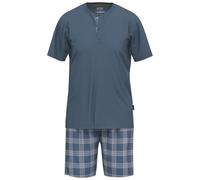 Ceceba Herren Shorty Pyjama 2-teilig - 100% Baumwolle - Kurzarmshirt mit Knopfleiste & Karierte Shorts - Sommer Schlafanzug - Blau - 60/62
